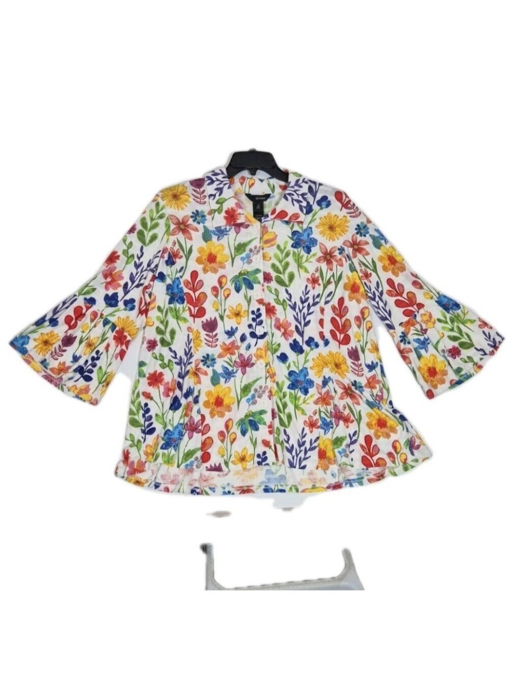 Ali Miles Women's Size 1X 3/4 Sleeve Button Up Floral Top Blouse Shirt Multi 47